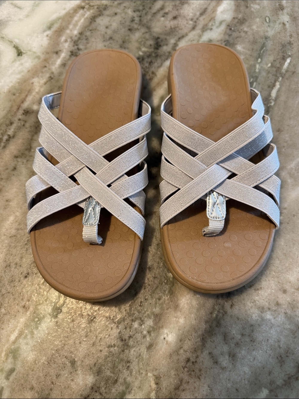 Vionic Crisscross Toe-Post Slide Sandals in silver